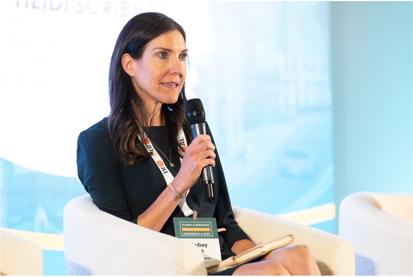 A university housing leader speaking on a panel at the conference
